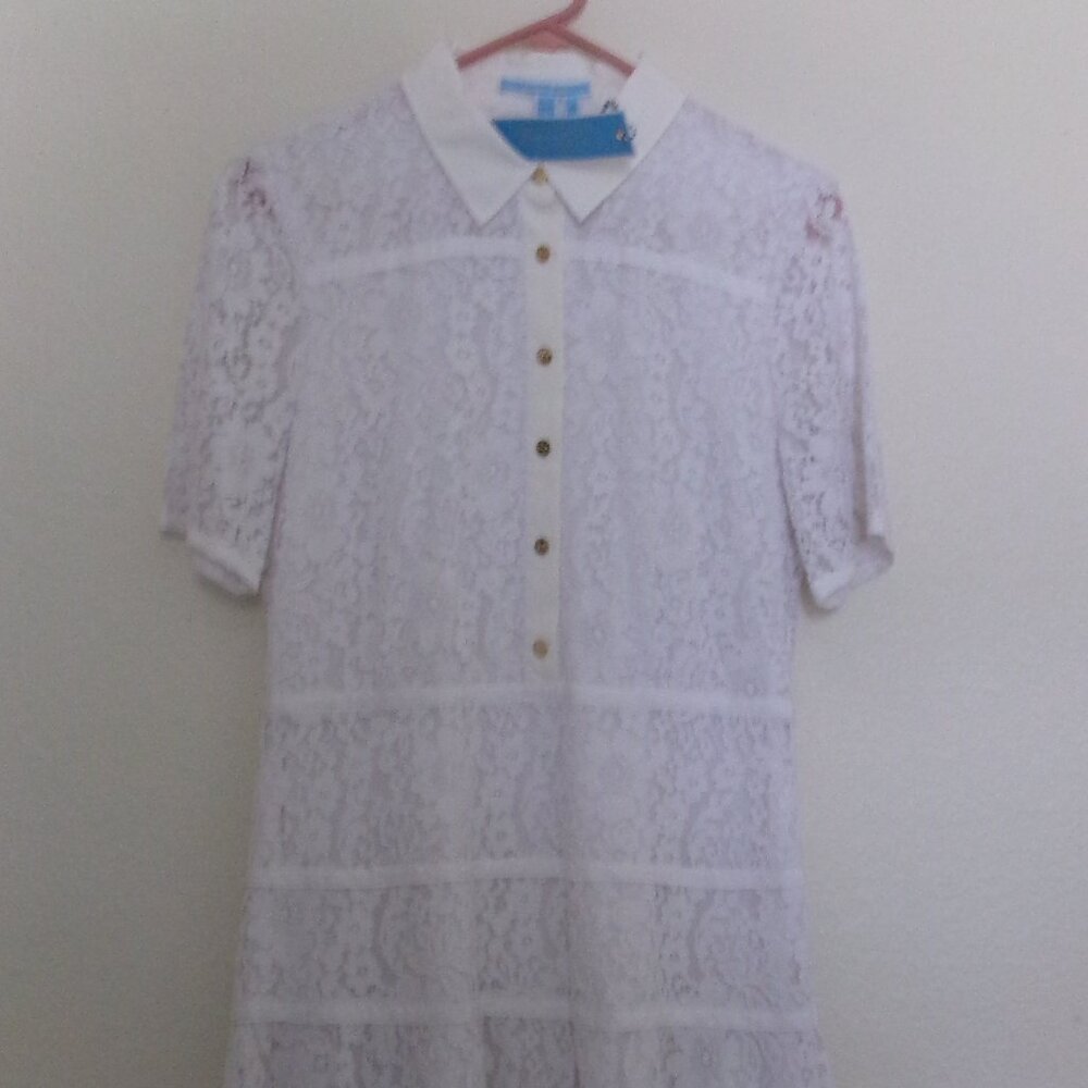 NWT, DRAPER JAMES, SIZE 10, WOMEN'S, WHITE, LACE SHIRT DRESS
